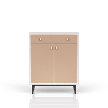 Bar cabinet with large storage, white frame and tan pecan doors, soft-close, HouseOfZazla on Tampa Home & Garden Store