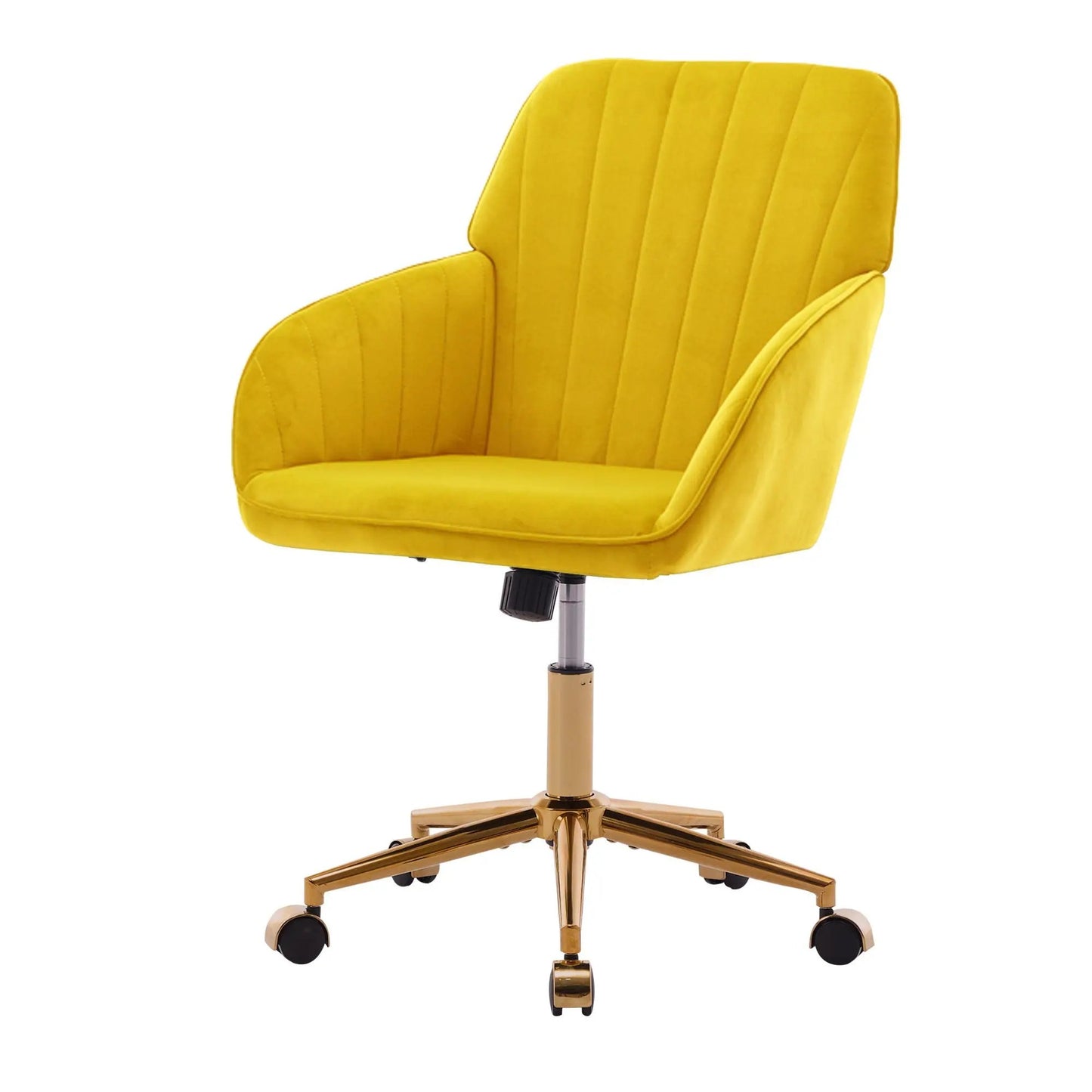 Adjustable ergonomic swivel chair by Unique Piece Furniture in yellow velvet with gold base on Tampa Home & Garden Store