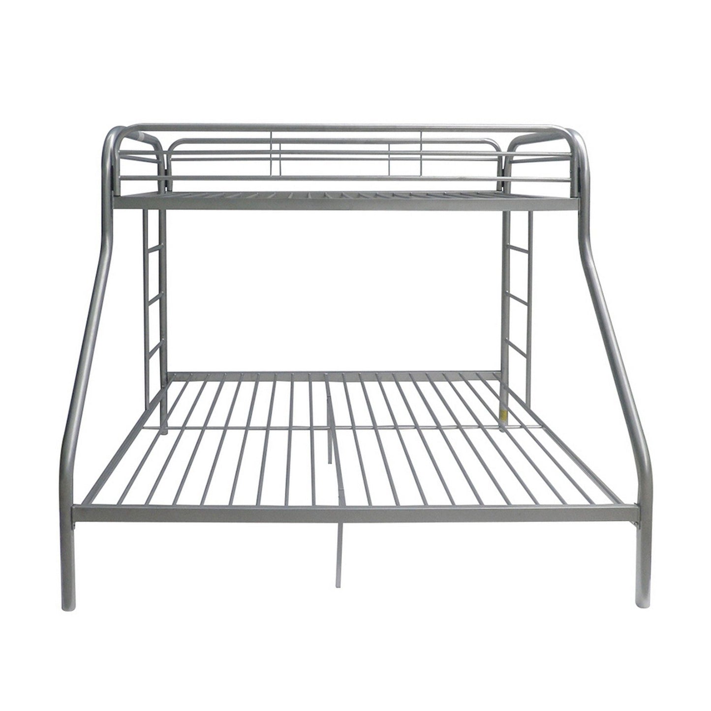 Tritan Twin/Full Bunk Bed frame in silver metal with side ladder and guard rails on Tampa Home & Garden Store