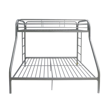 Tritan Twin/Full Bunk Bed frame in silver metal with side ladder and guard rails on Tampa Home & Garden Store