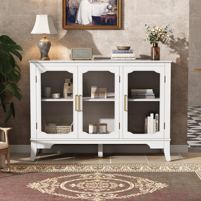 Storage cabinet 3 doors white with glass fronts, gold pulls HouseOfZazla on Tampa Home & Garden Store