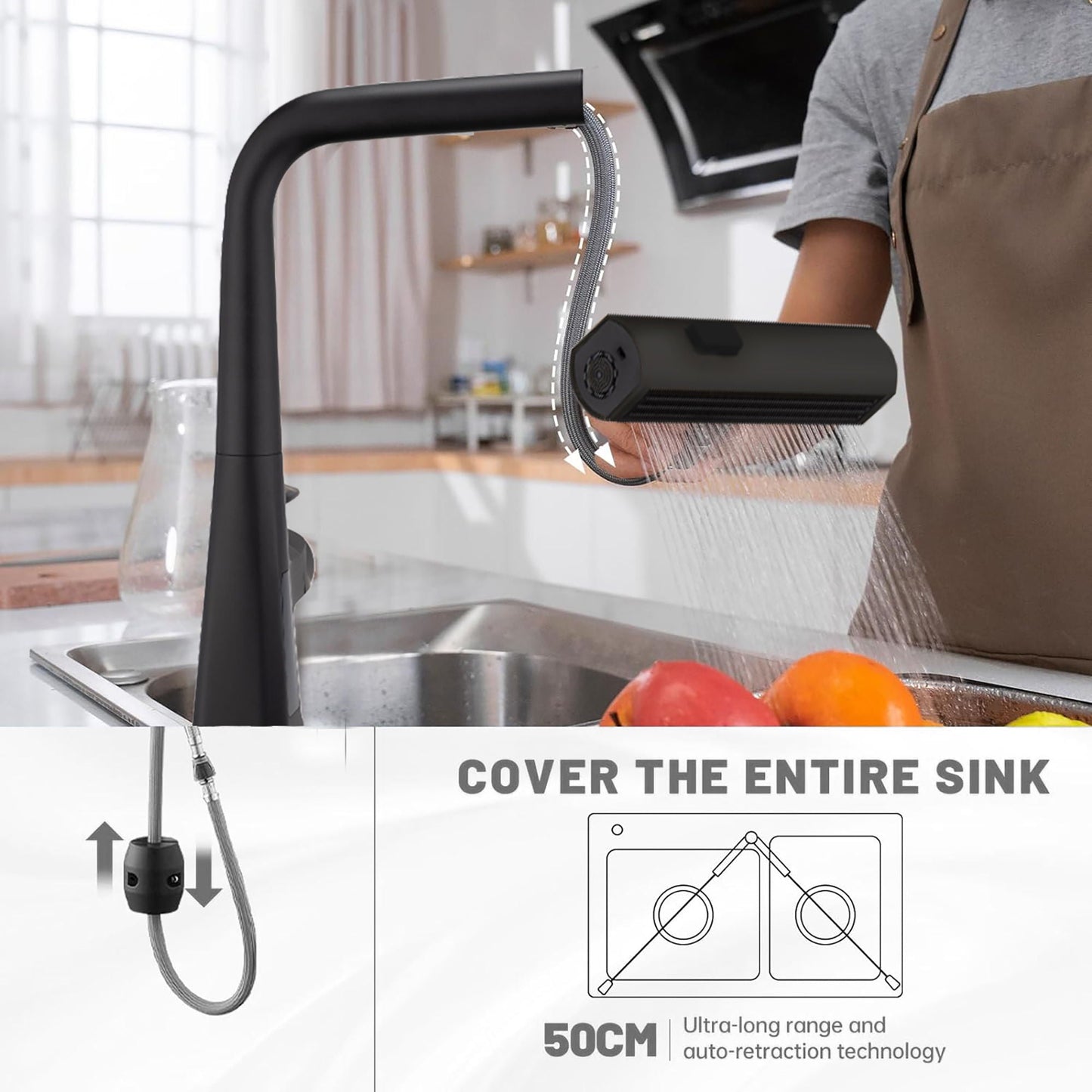 Waterfall Faucet With Display and Pull Down Spray