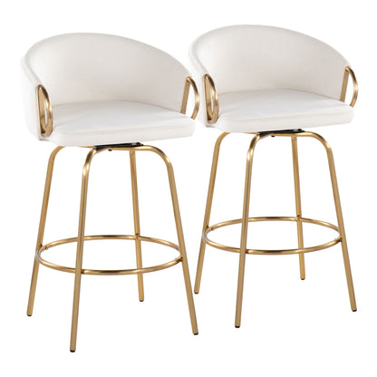 Claire Contemporary Counter Stools with Swivel, white upholstered seats, gold metal frames, set of 2 on Tampa Home & Garden Store