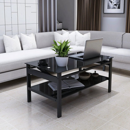 Glass Lift Top Coffee Table for Living Room Black
