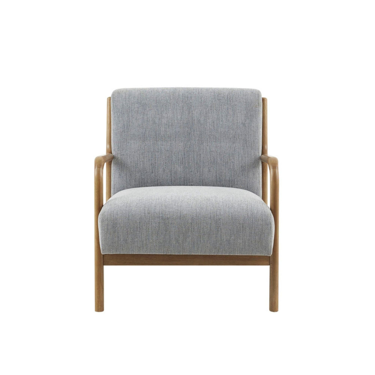 Mid-Century Style Lounge Chair with gray upholstered seat and wooden arms on Tampa Home & Garden Store