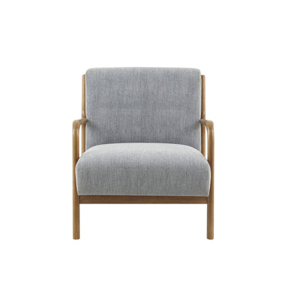 Mid-Century Style Lounge Chair with gray upholstered seat and wooden arms on Tampa Home & Garden Store