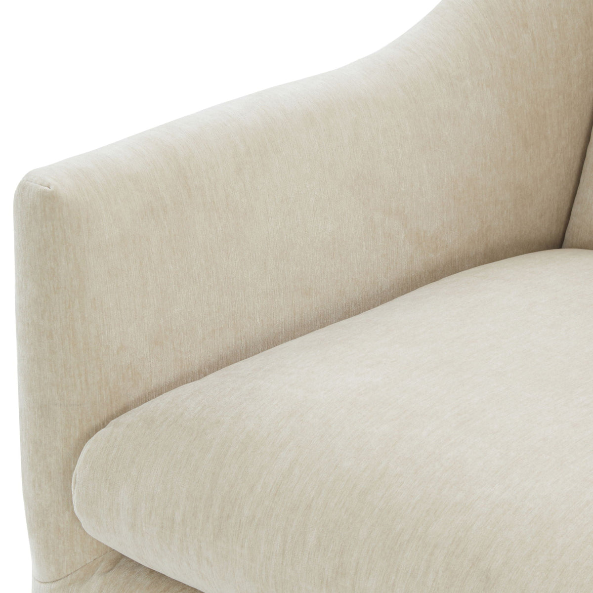 Skirted swivel accent chair beige fabric upholstery close-up on Tampa Home & Garden Store