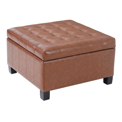 Square tufted storage ottoman with lift-top in dark brown leather by HouseOfZazla on Tampa Home & Garden Store