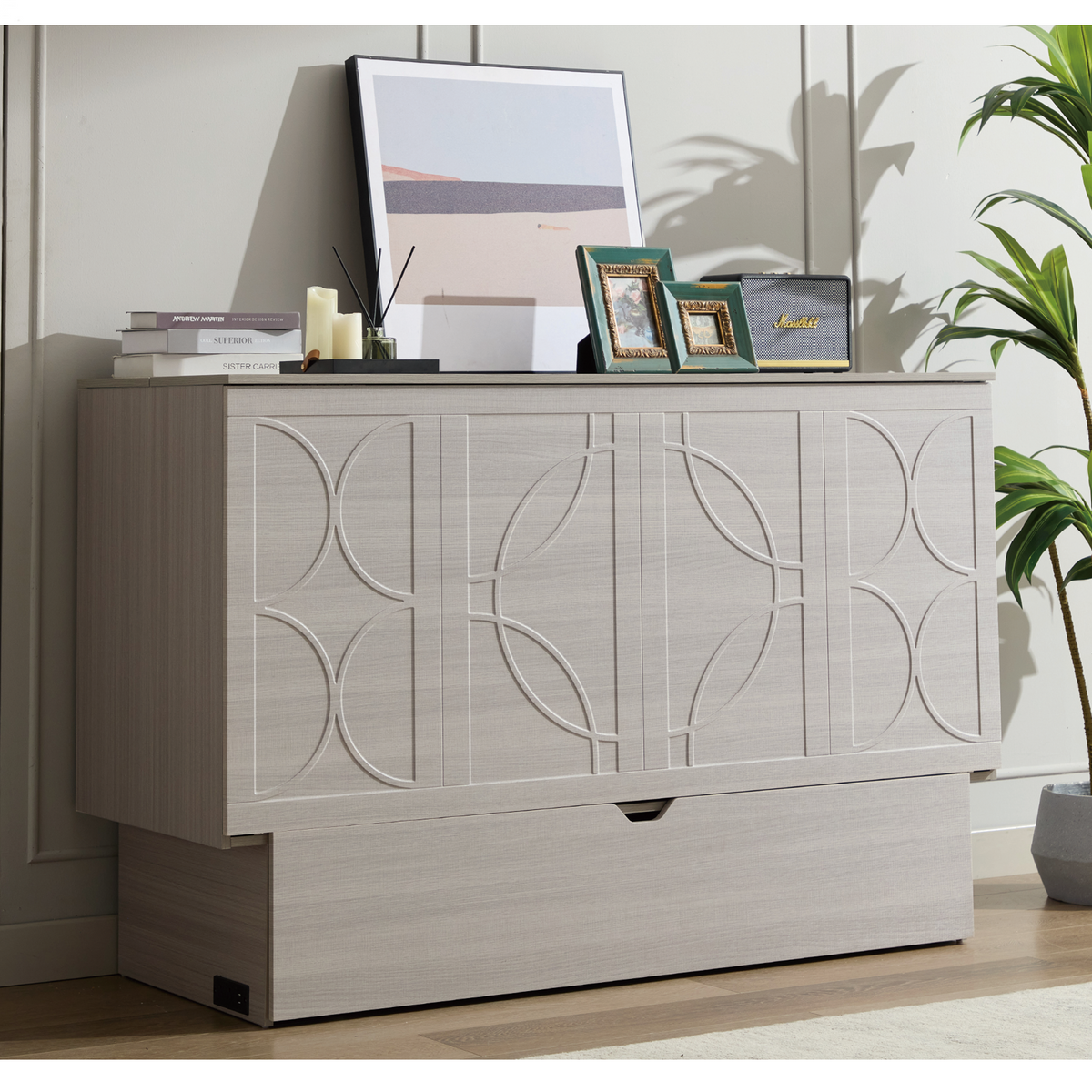 Cabinet bed with storage in light grey by HouseOfZazla; storage and decorative curved fronts on Tampa Home & Garden Store