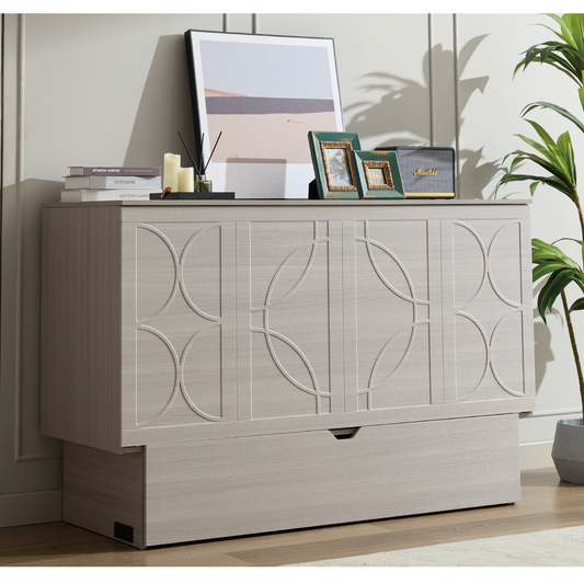 Cabinet bed with storage in light grey by HouseOfZazla; storage and decorative curved fronts on Tampa Home & Garden Store