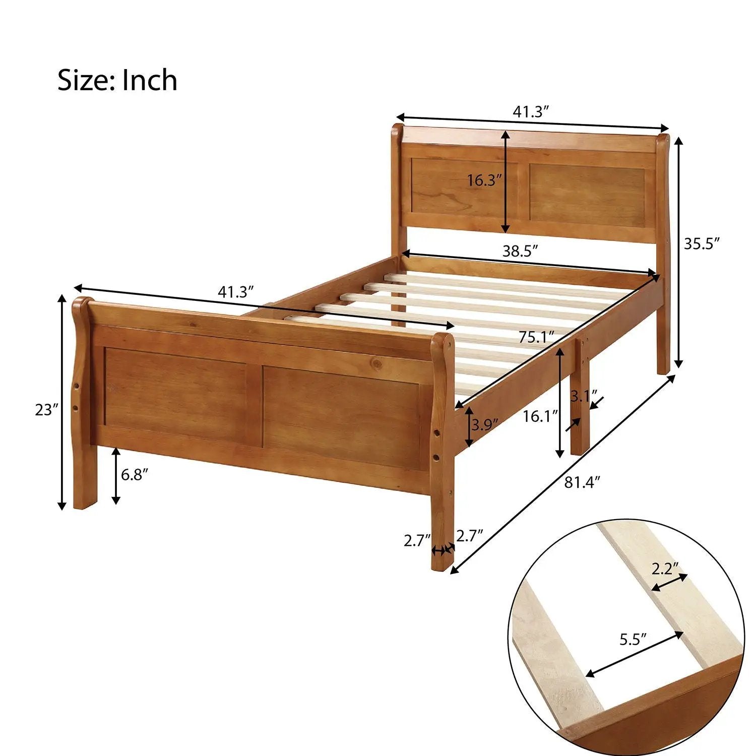 Platform bed frame with headboard & footboard in natural wood slats Unique Piece Furniture on Tampa Home & Garden Store