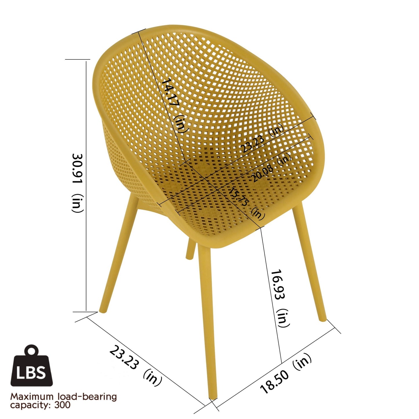 2-Piece durable yellow plastic hollow-out kids chair by HouseOfZazla with lattice back on Tampa Home & Garden Store