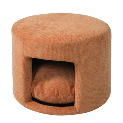 Orange pet-friendly ottoman with removable cushion and hidden pet nook HouseOfZazla on Tampa Home & Garden Store