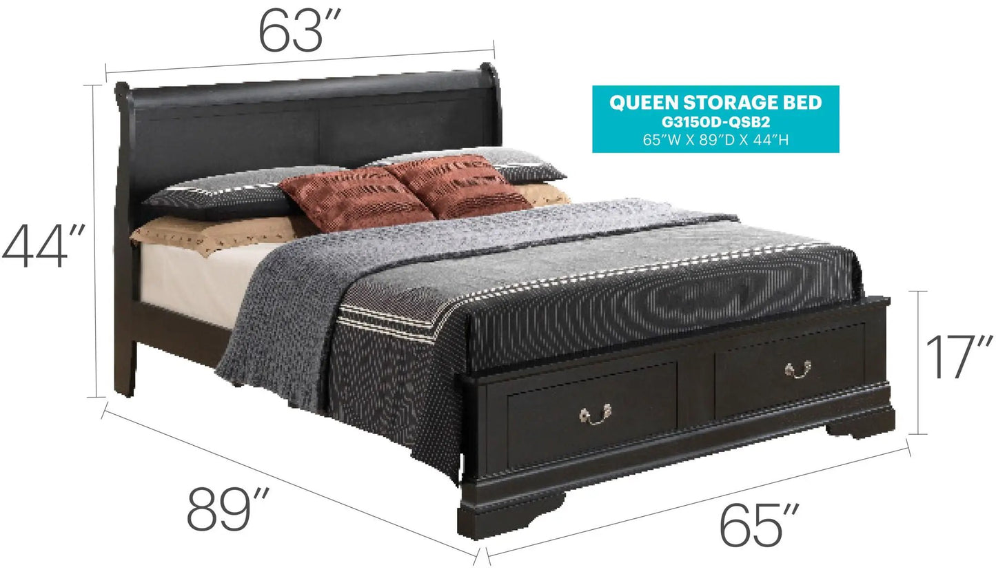 Upholstered Sleigh Bed with Dovetail Drawers