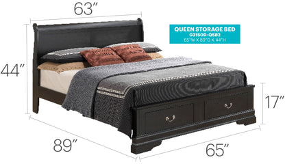 Upholstered panel sleigh bed by HouseOfZazla with built-in storage drawers in dark finish on Tampa Home & Garden Store
