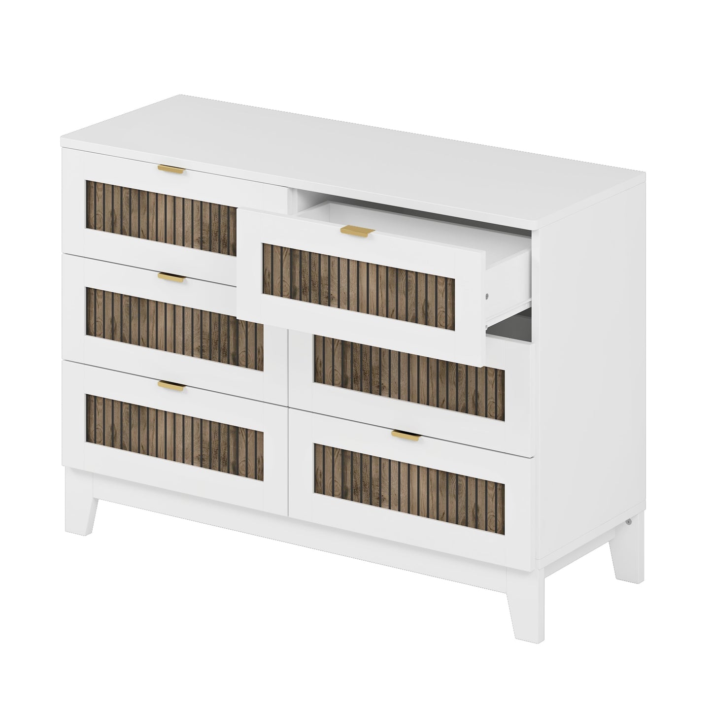 White farmhouse storage dresser with wood slat panels and gold pulls by HouseOfZazla on Tampa Home & Garden Store