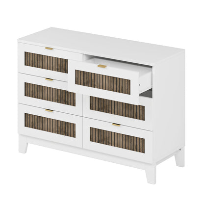 White farmhouse storage dresser with wood slat panels and gold pulls by HouseOfZazla on Tampa Home & Garden Store