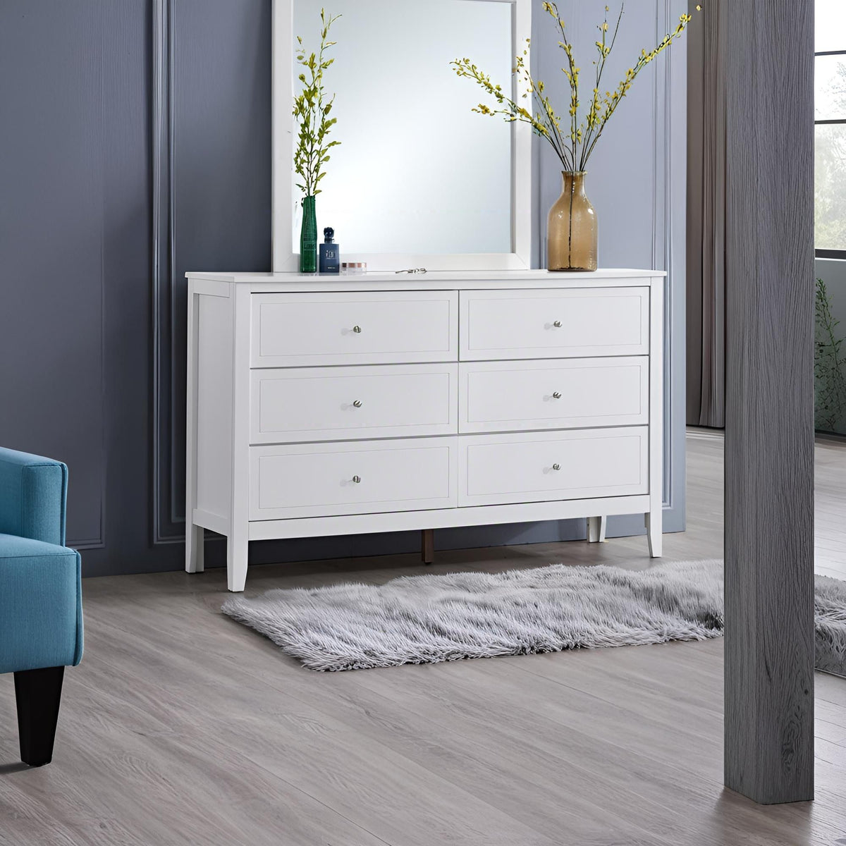 Spacious 6-drawer dresser in white finish with metal hardware by HouseOfZazla on Tampa Home & Garden Store