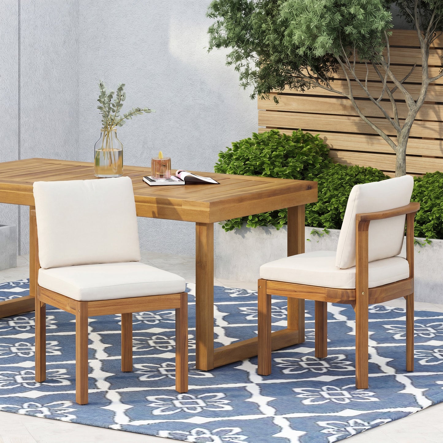 Acacia Wood Outdoor Dining Chairs Set of Two Teak