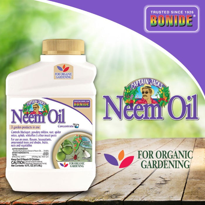 Neem Oil Concentrate bottle by Bonide with Captain Jack's branding for organic gardening on Tampa Home & Garden Store