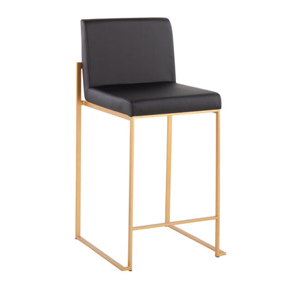 Contemporary high back counter stool with black upholstered seat and gold metal frame on Tampa Home & Garden Store