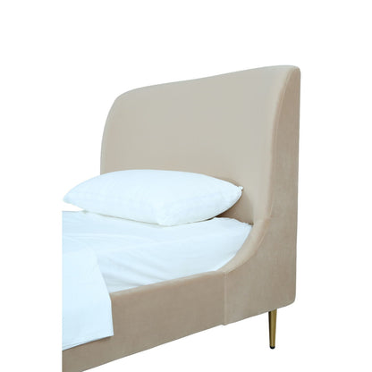 Mid-Century Modern Upholstered Bed with curved beige headboard and brass legs HouseOfZazla on Tampa Home & Garden Store