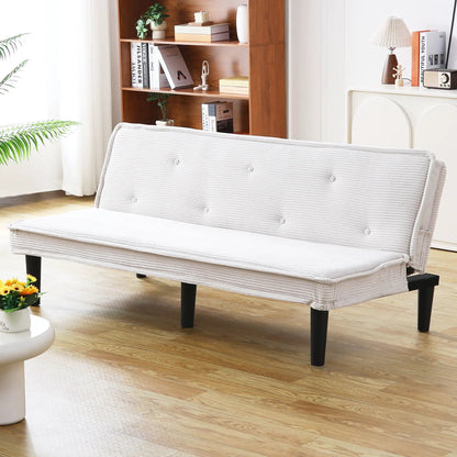 Versatile sofa bed with solid wood frame, light gray tufted fabric futon on black legs on Tampa Home & Garden Store