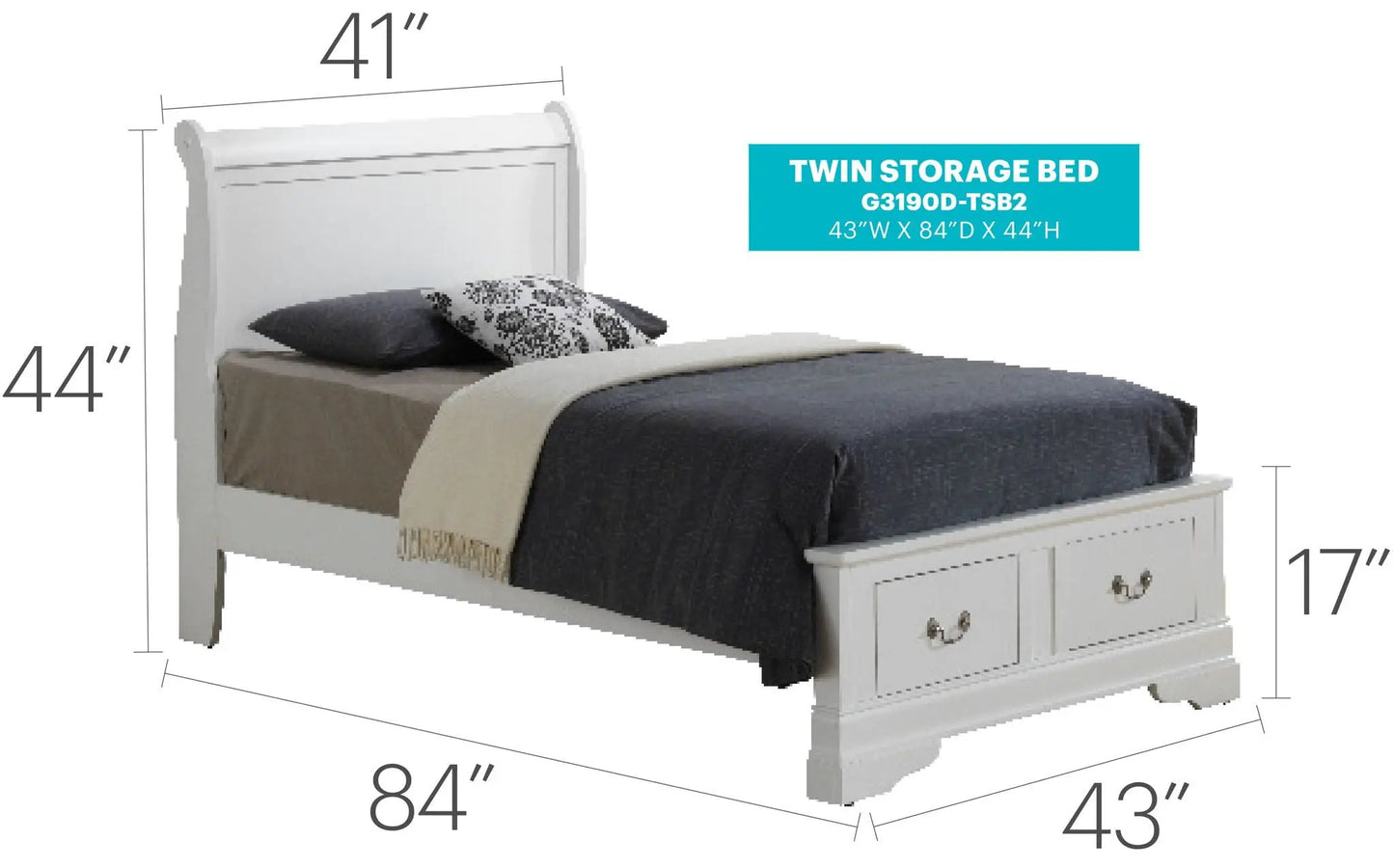 Upholstered Sleigh Bed with Dovetail Drawers