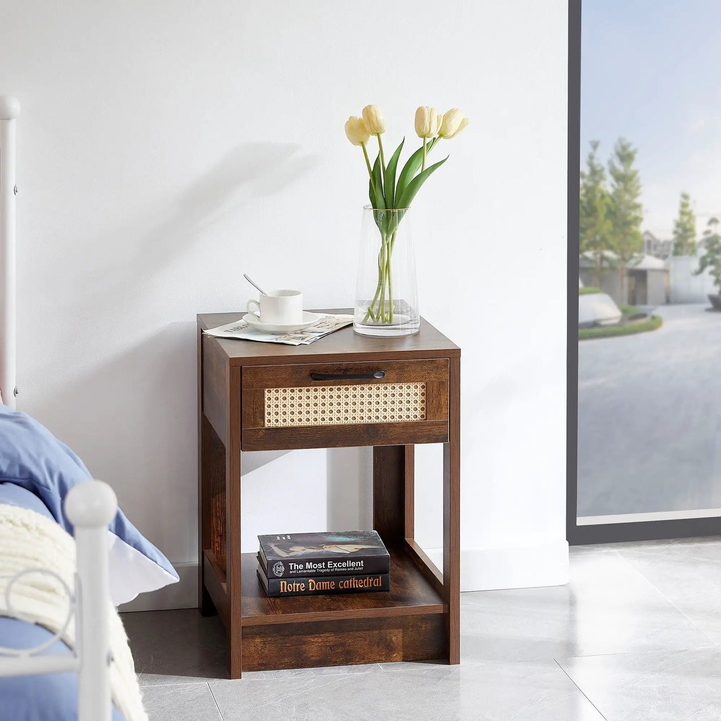 Rattan End Table With Drawer and Nightstand