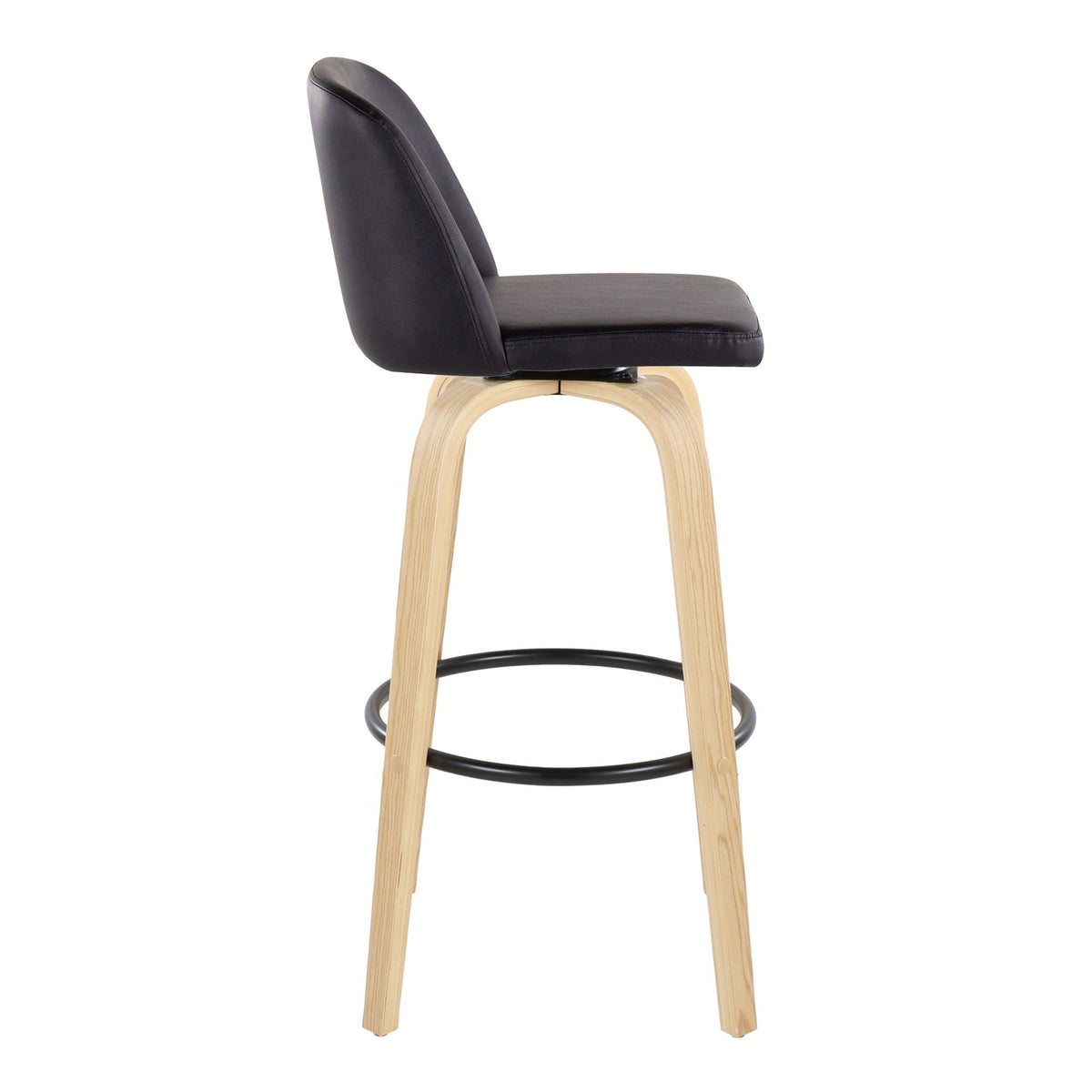 Contemporary fixed-height barstool set with black faux-leather seat and light wood legs on Tampa Home & Garden Store