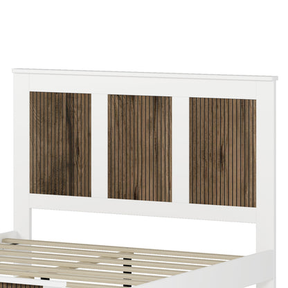 4-Pieces Bedroom Set queen farmhouse platform bed frame, white with wood-grain panels and slats on Tampa Home & Garden Store