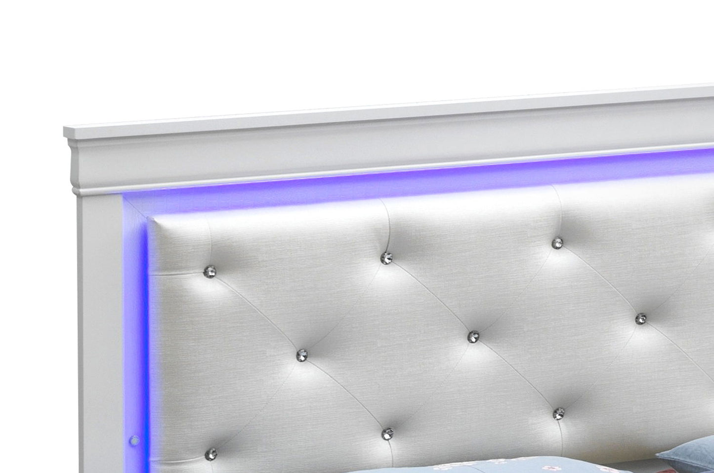 LED Elegant Bed with tufted headboard in silver fabric and purple LED glow by HouseOfZazla on Tampa Home & Garden Store