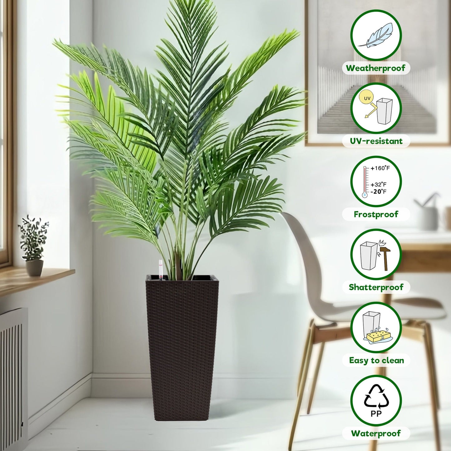 Indoor Outdoor Planter with automatic watering system in brown wicker basket by HouseOfZazla on Tampa Home & Garden Store
