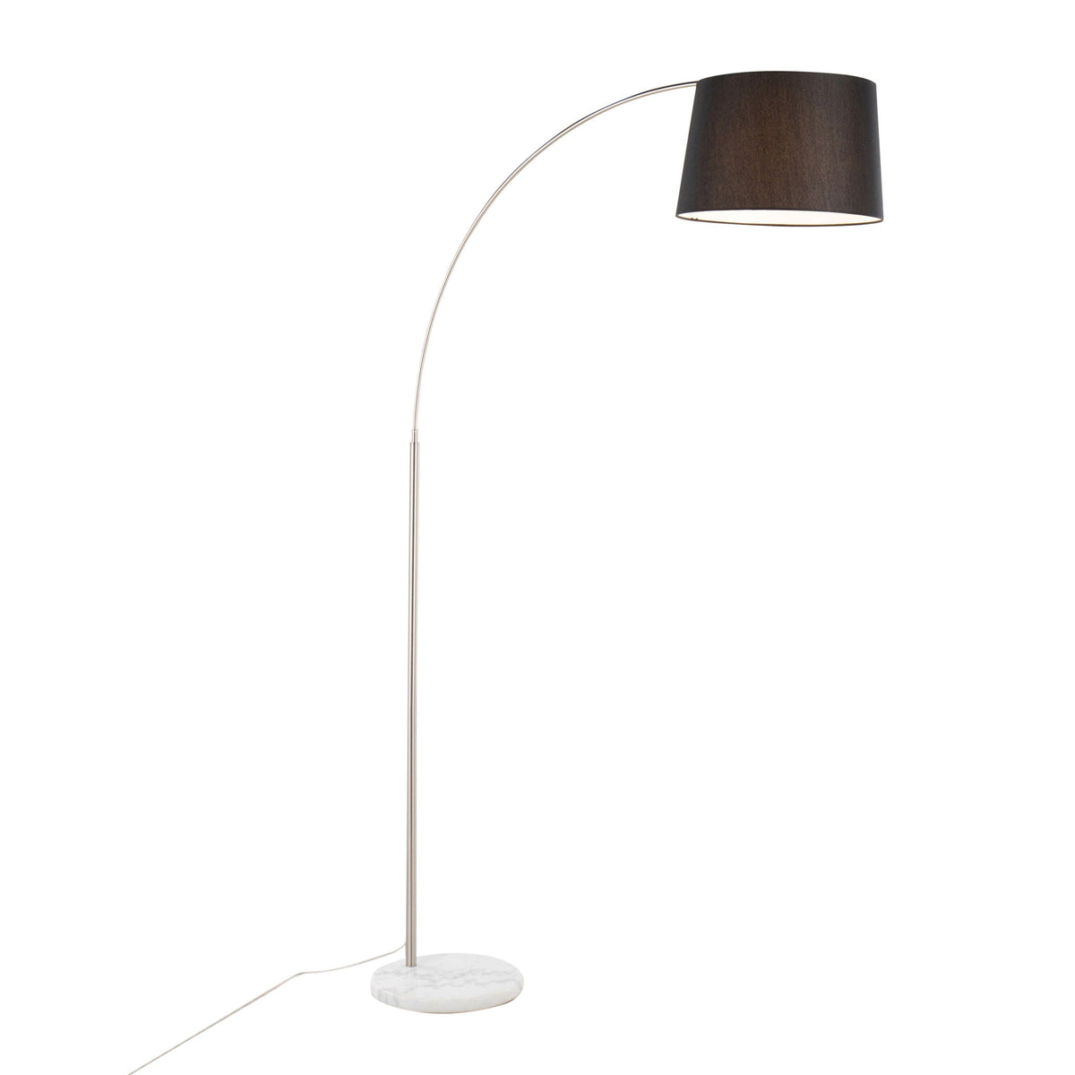 March Floor Lamp with curved chrome arc, black drum shade, marble base by HouseOfZazla on Tampa Home & Garden Store