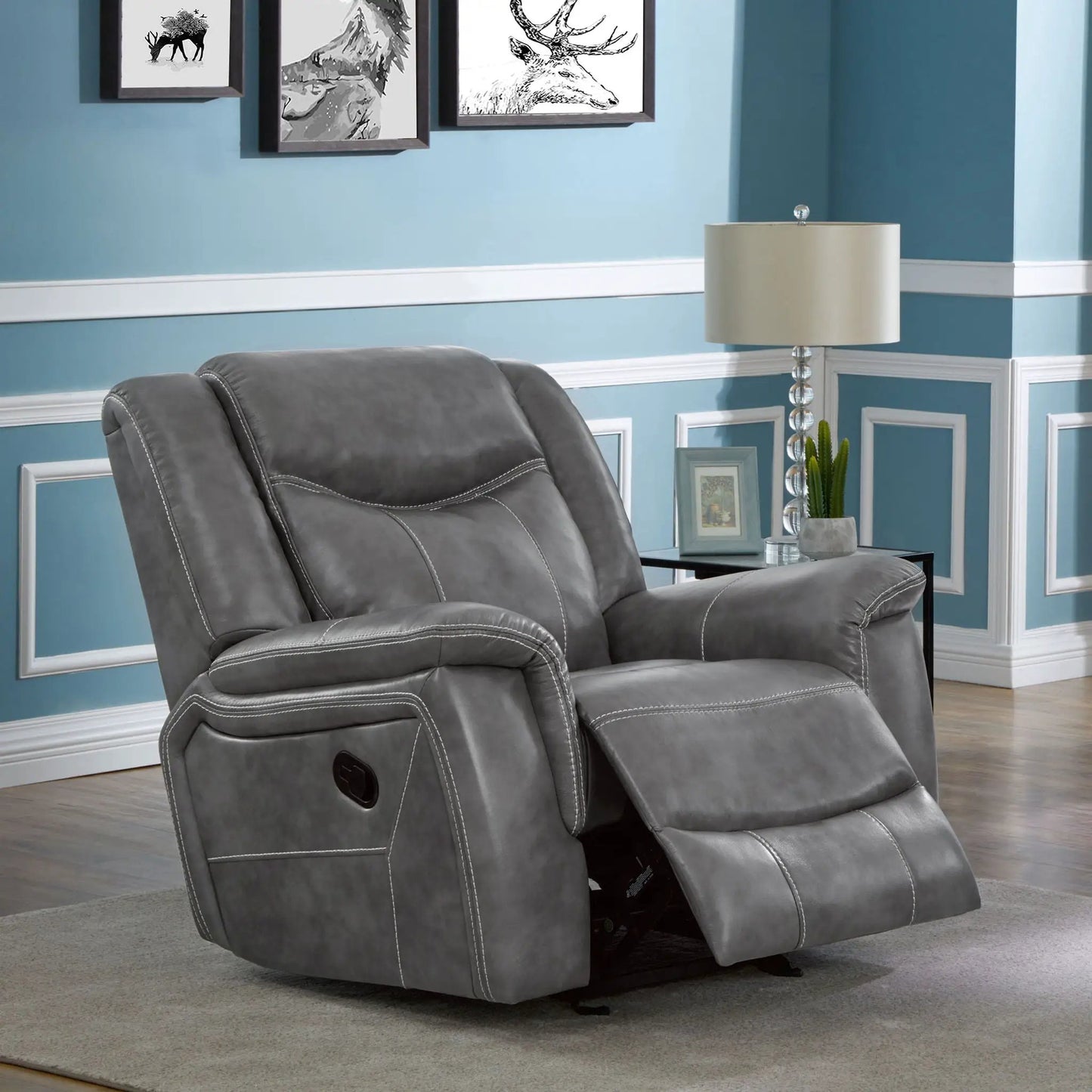 Encino gray upholstered padded arm glider recliner by Unique Piece Furniture on Tampa Home & Garden Store
