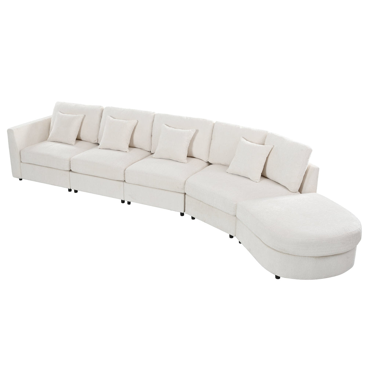 U_Style 5-Seater Curved Modular Sectional Sofa in light cream fabric with cushions on Tampa Home & Garden Store