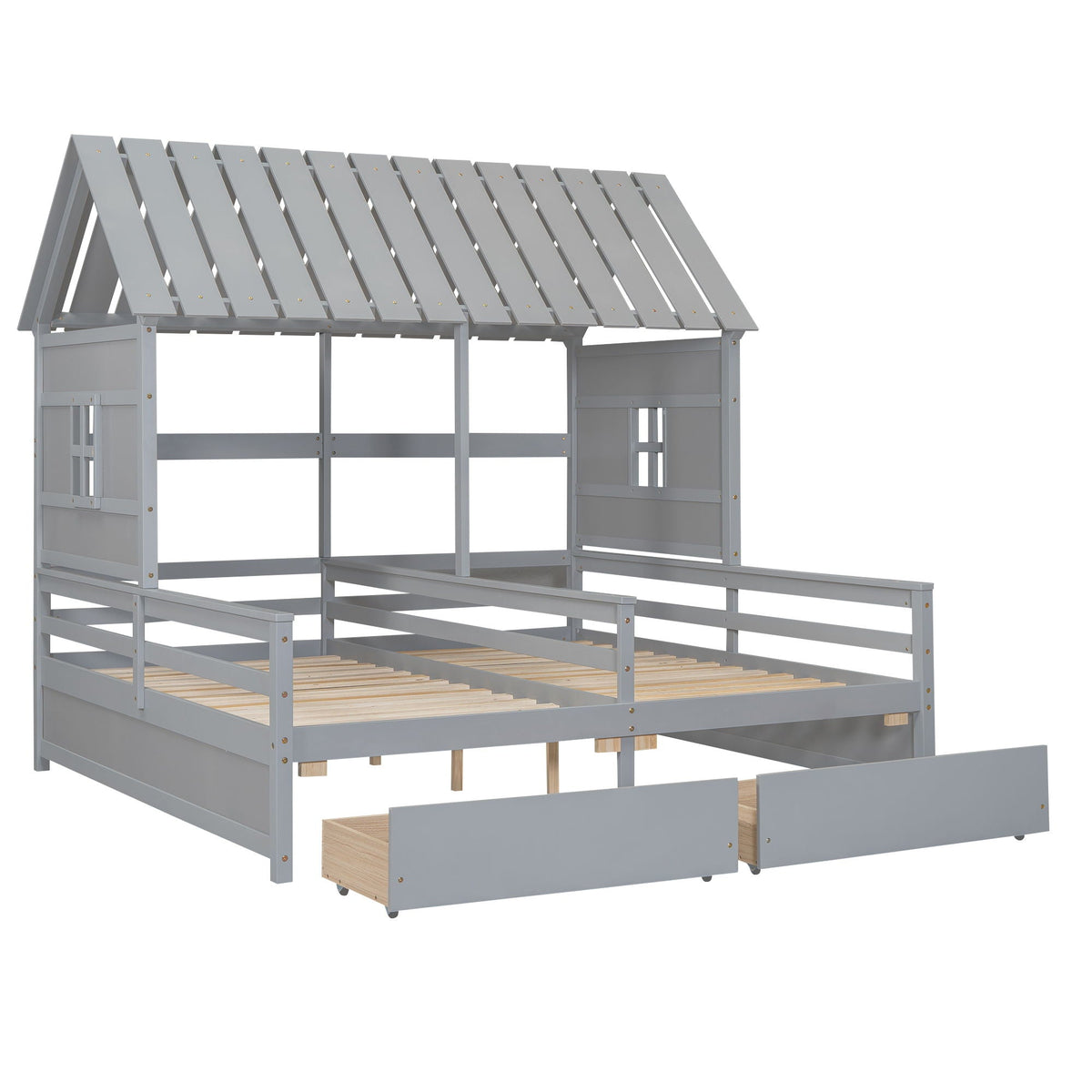 HouseOfZazla storage platform bed with 2 side-by-side drawers, gray metal frame on Tampa Home & Garden Store