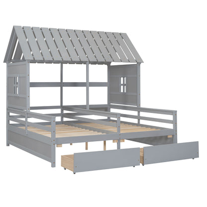 HouseOfZazla storage platform bed with 2 side-by-side drawers, gray metal frame on Tampa Home & Garden Store