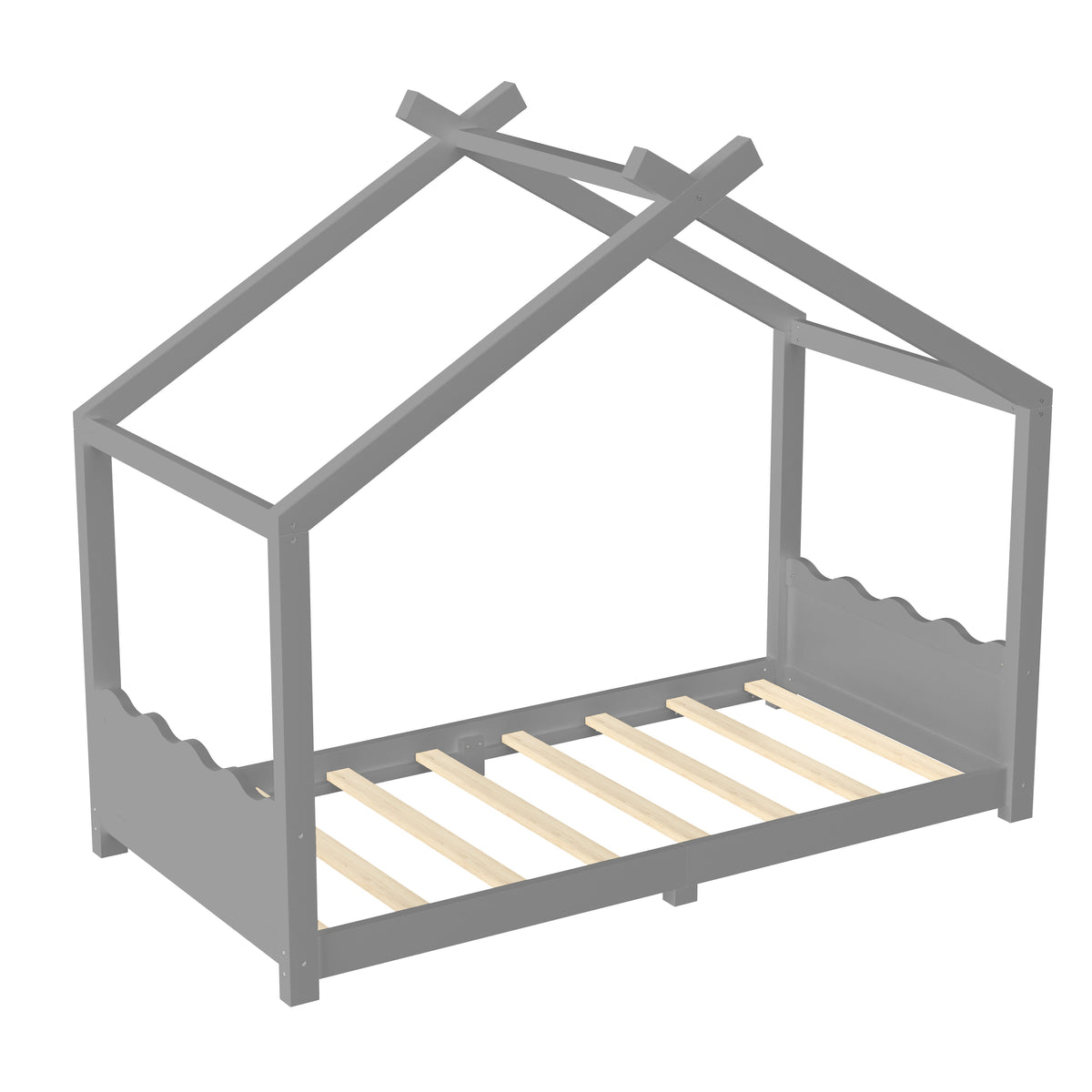 Twin House Floor Bed with Support Slats solid wood white bed frame by HouseOfZazla on Tampa Home & Garden Store