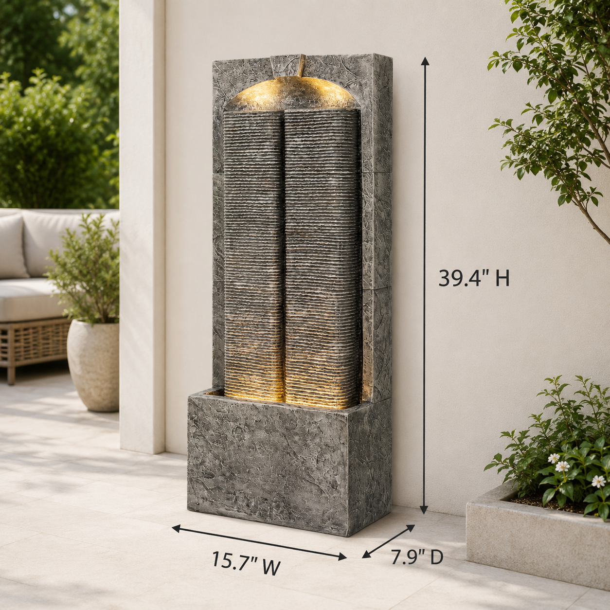 Cascading Led Outdoor Water Fountain For a Patio
