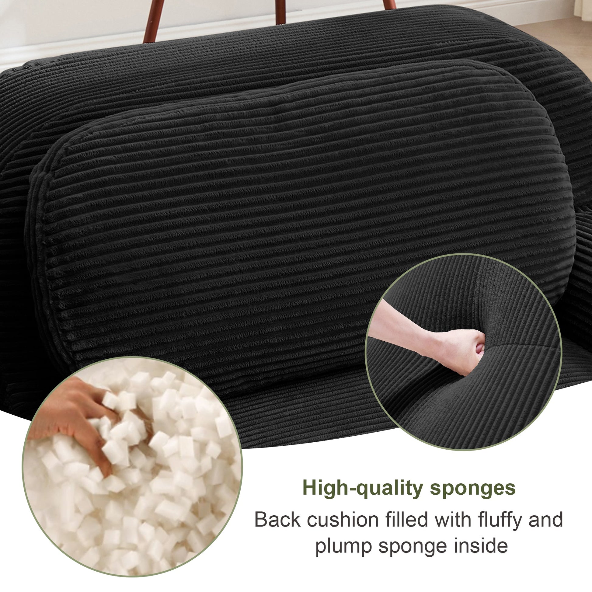 Sofa: U-shaped modular sofa in black breathable corduroy fabric by HouseOfZazla on Tampa Home & Garden Store