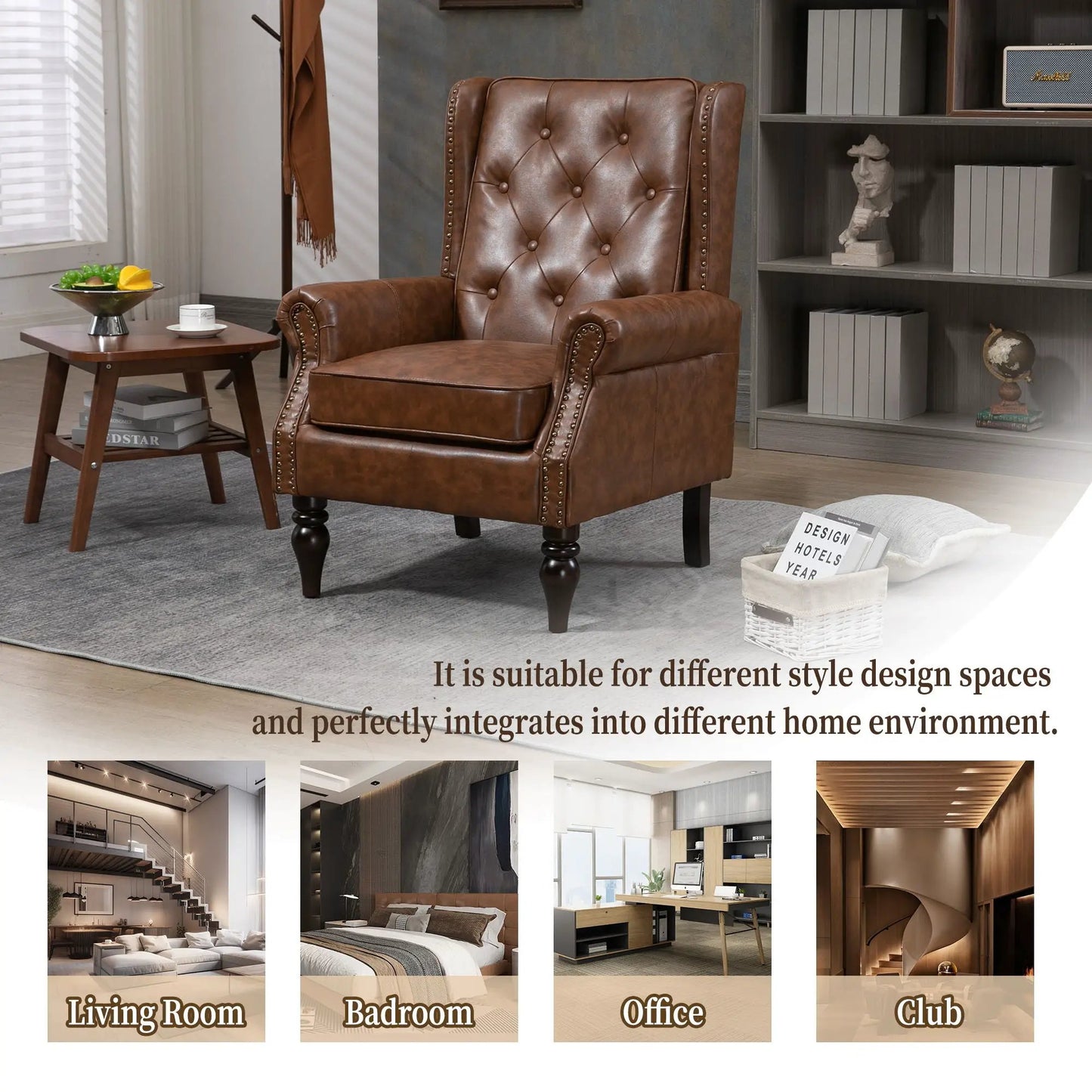 Modern Accent Armchair with Sturdy Wood Legs