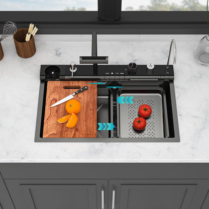 Single Bowl Kitchen Sink And The Smart Led Faucet