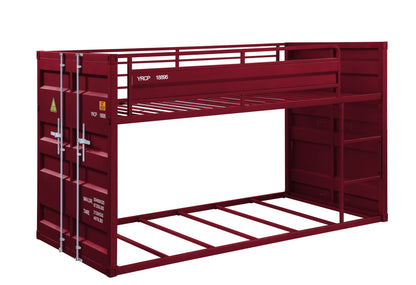 Cargo Twin Over Twin Bunk Bed red metal frame with guard rails and side ladder hardware on Tampa Home & Garden Store