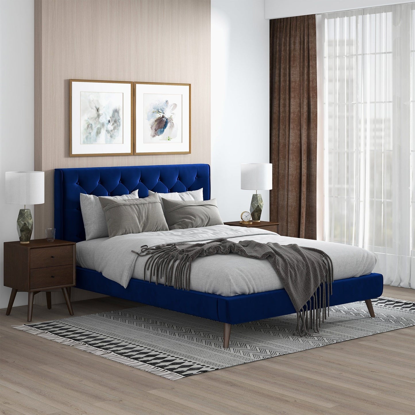 Dillon Mid Century Platform Bed and Headboard