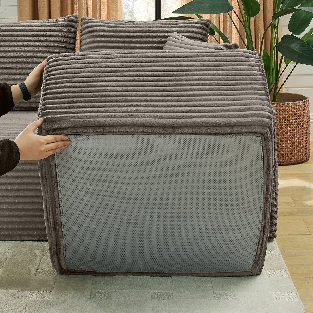 115in comfy U-shaped boneless corduroy sectional sofa gray by HouseOfZazla on Tampa Home & Garden Store