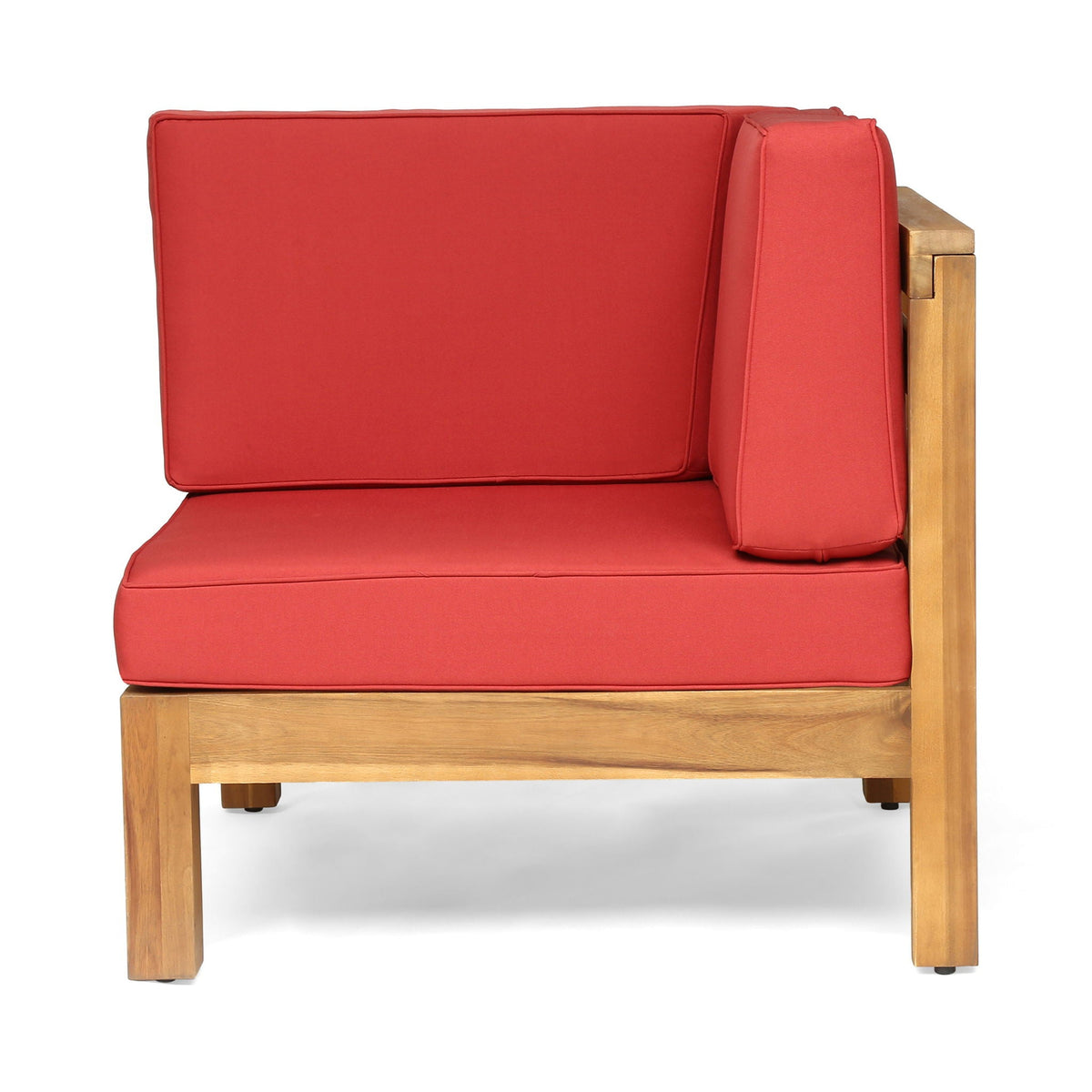 Oana 2-piece loveseat set with water-resistant red cushions and wooden frame on Tampa Home & Garden Store
