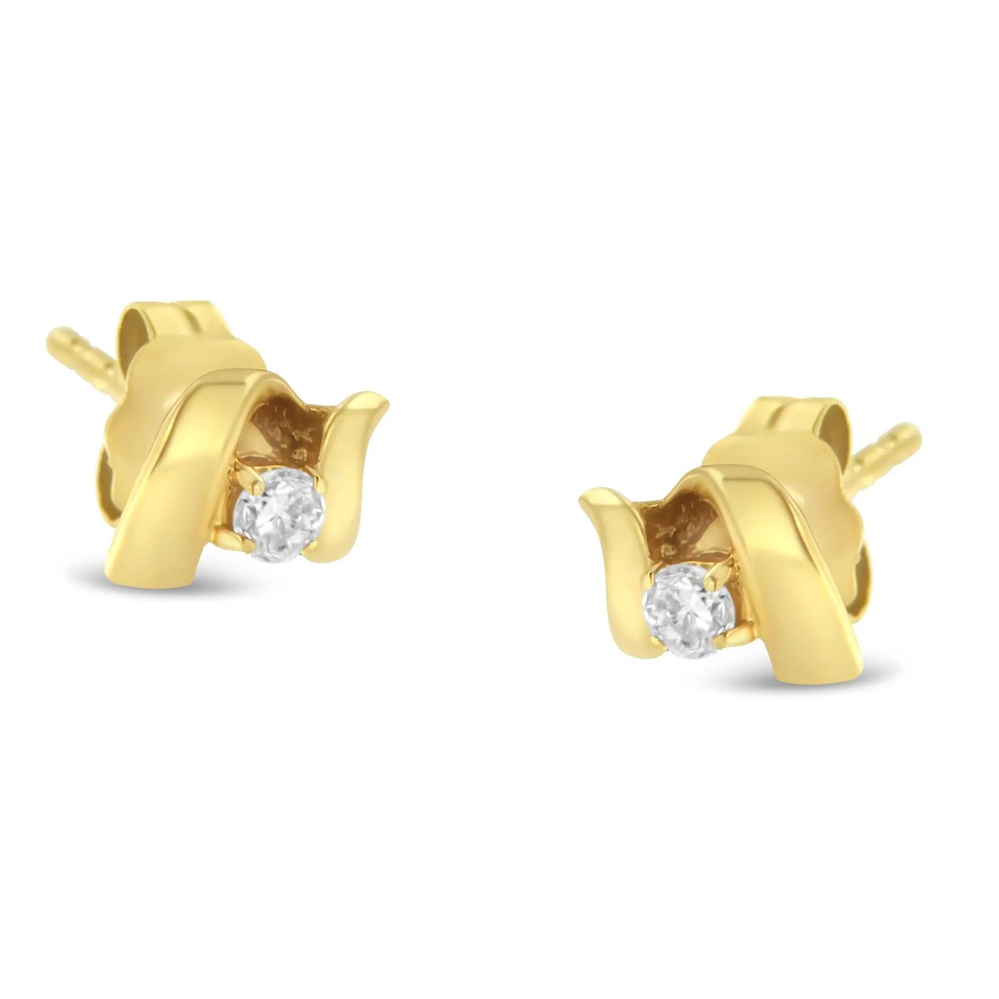 Espira Swirls yellow gold diamond stud earrings with round diamond, push back pair on Tampa Home & Garden Store