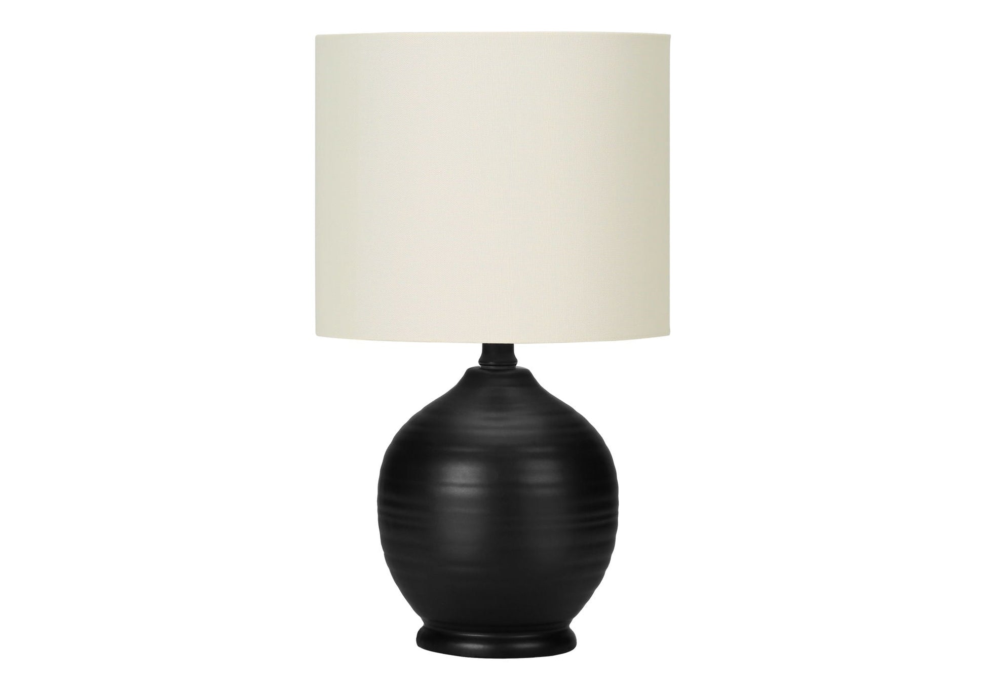 Table lamp with black ceramic base and cream fabric shade on Tampa Home & Garden Store