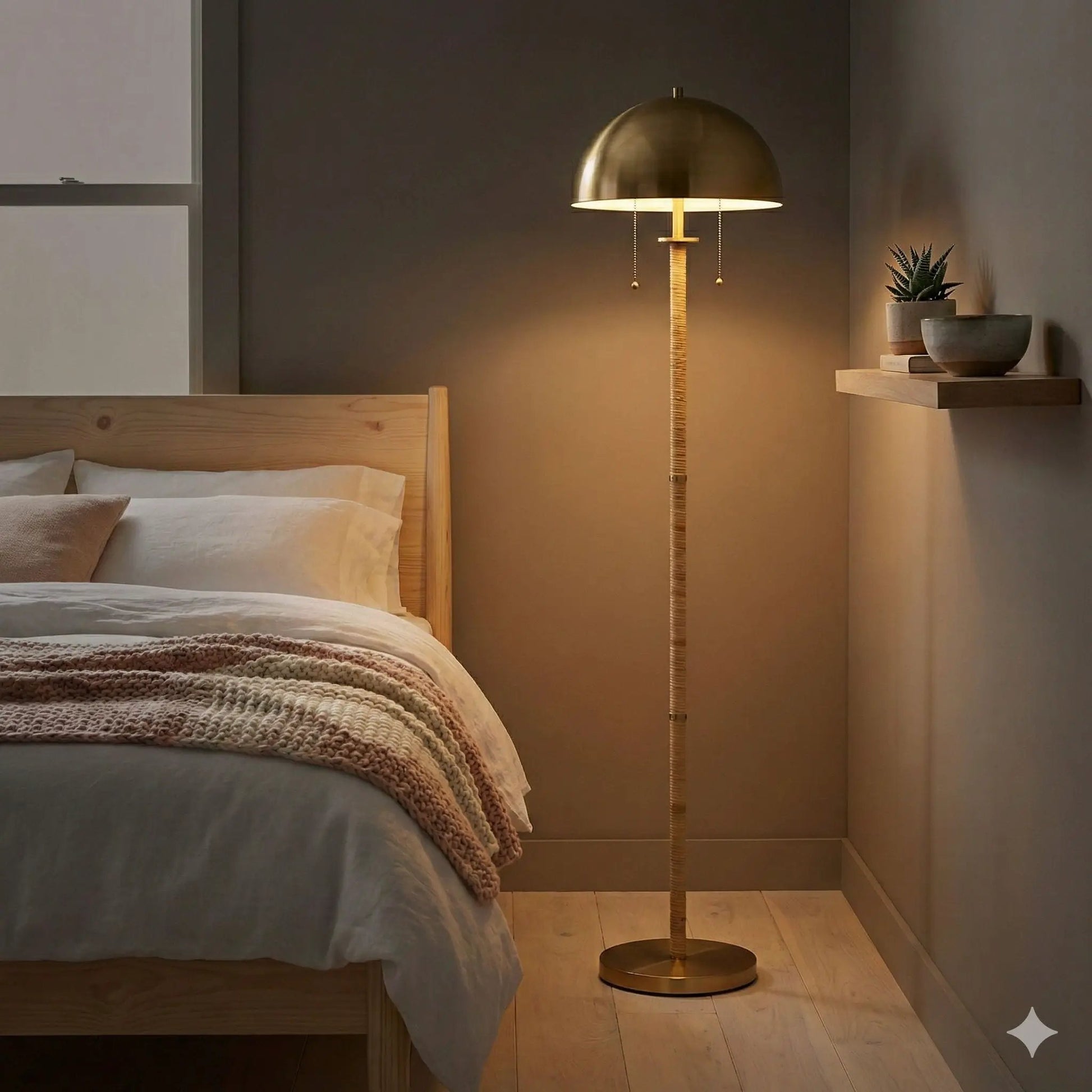 Allure 2-light floor lamp with gold dome shade and natural tube body, dual pull chains on Tampa Home & Garden Store